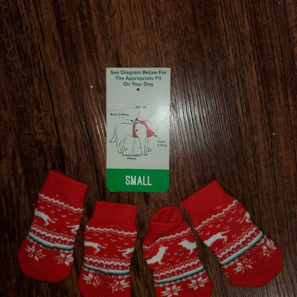 New Fair Isle Pet Christmas Print Harness Socks & Leash Set-Small